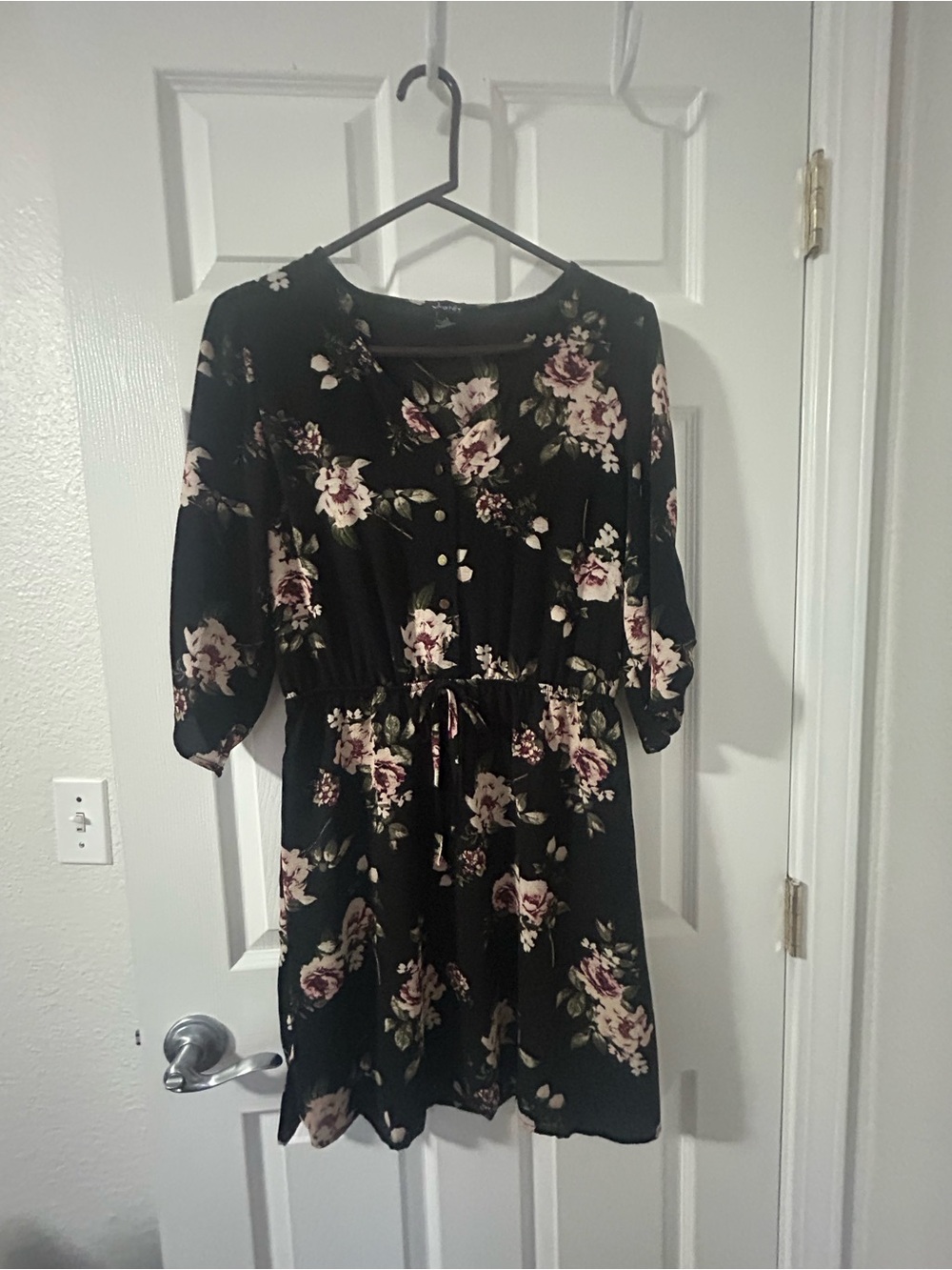 Justify Black Mini Dress with Pink and Cream Floral Print